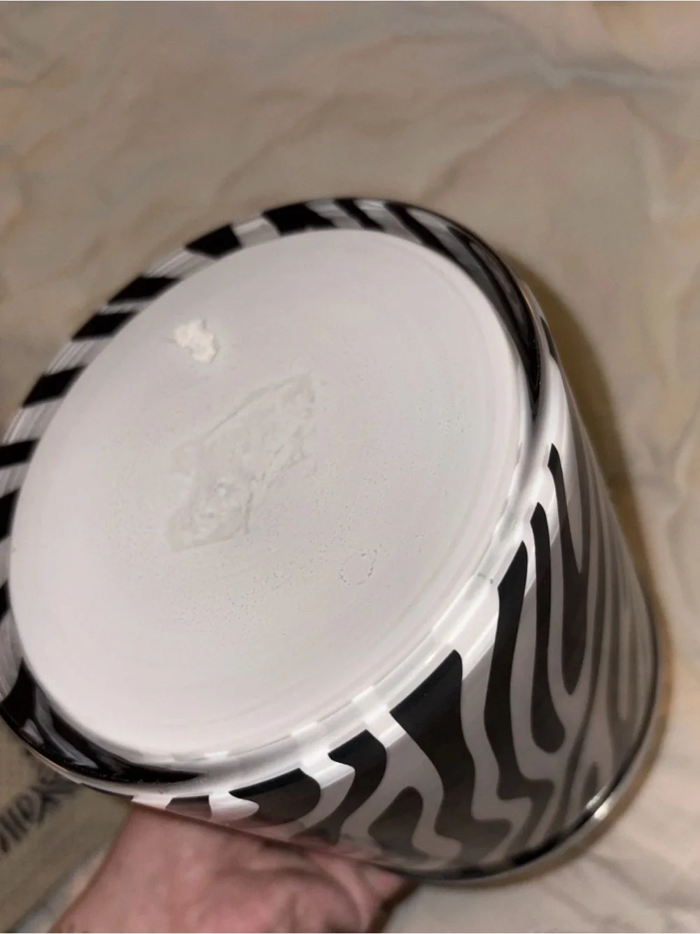 Zebra Stripe Ice Bucket with Beaded Handle - Black & White